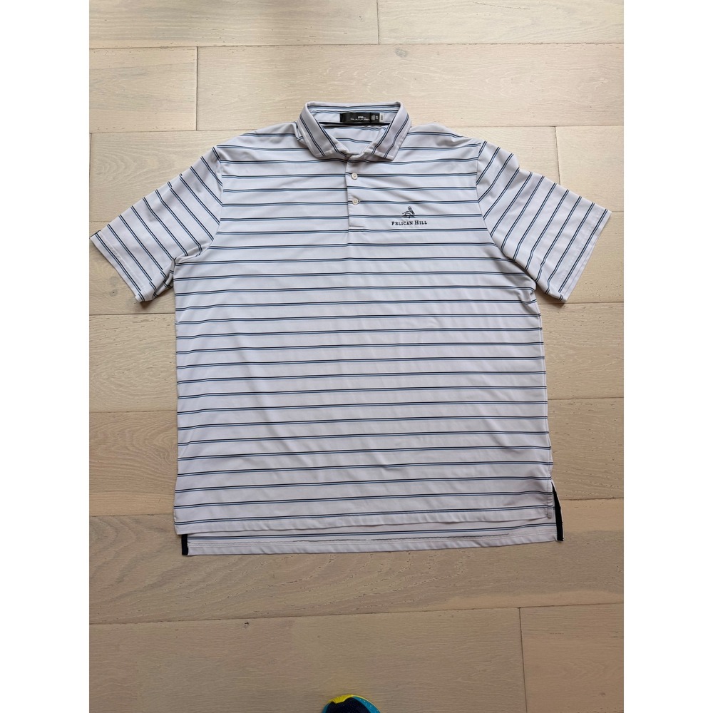 RLX Ralph Lauren Pelican Hill Mens 2XL Blue Striped Golf Polo Shirt Short Sleeve